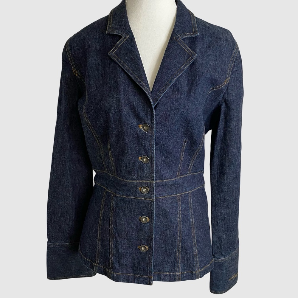 DKNY Dark Denim Tapered Waist Casual Work Western Y2K Jean Jacket- Sz M/L